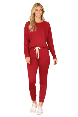 Solid Long Sleeve Top and Joggers Set with Self Tie Wine - Pack of 6