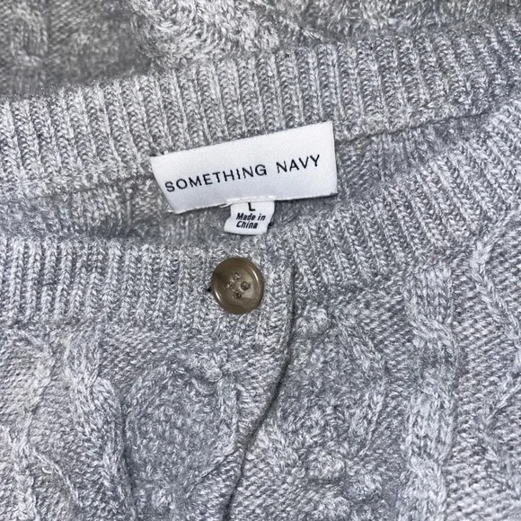 Something Navy Charlie Puff Shoulder‎ Cable Knit Cardigan Light Gray