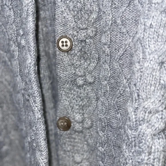 Something Navy Charlie Puff Shoulder‎ Cable Knit Cardigan Light Gray