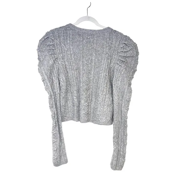 Something Navy Charlie Puff Shoulder‎ Cable Knit Cardigan Light Gray