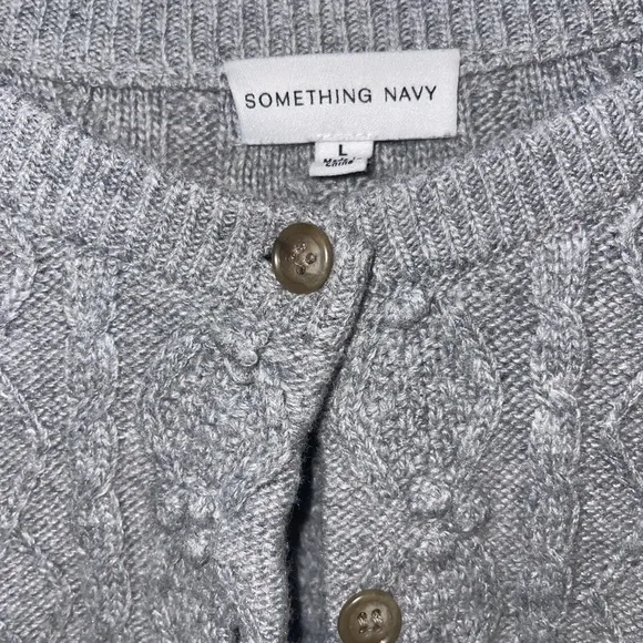 Something Navy Charlie Puff Shoulder‎ Cable Knit Cardigan Light Gray