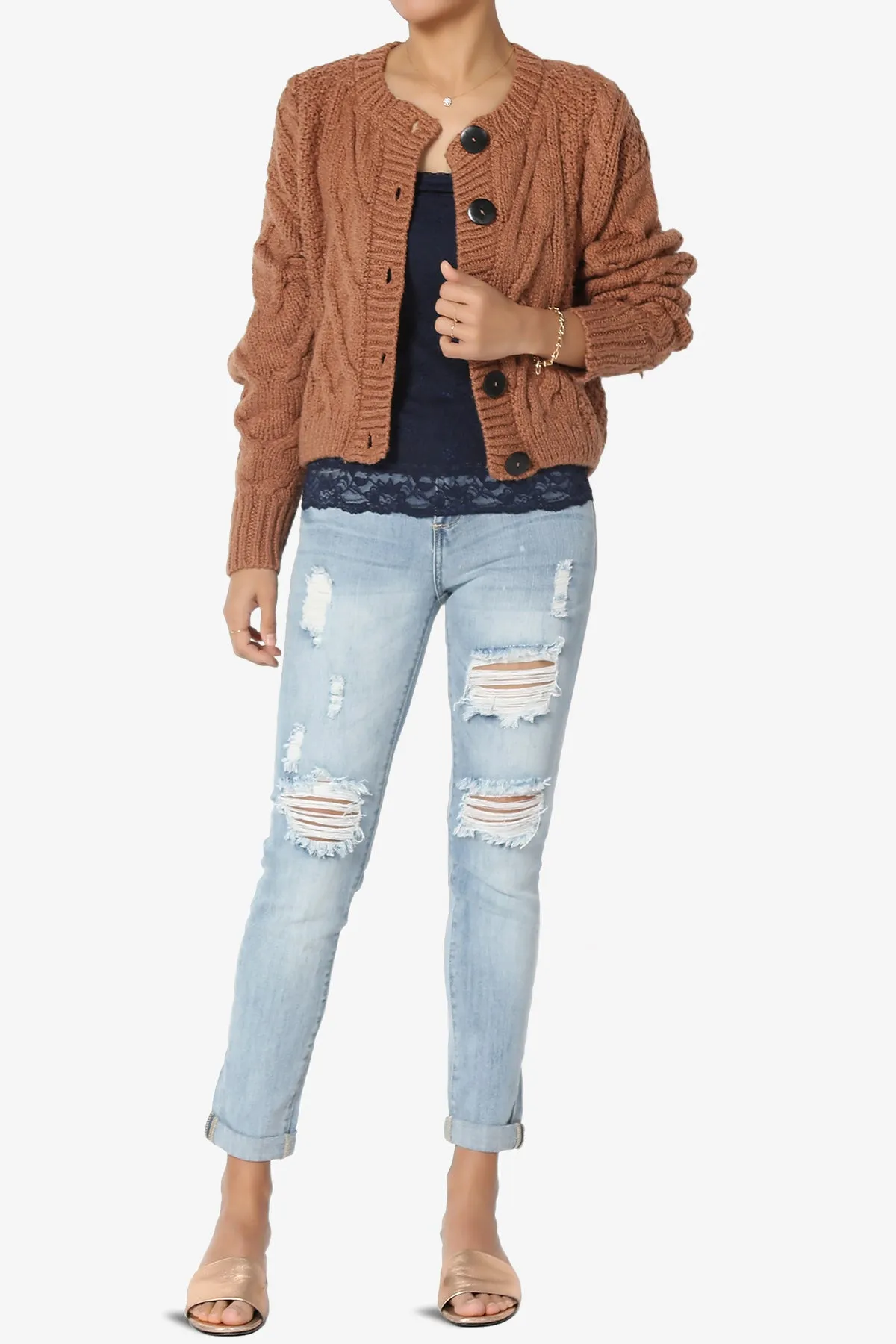 Spain Cropped Cable Knit Sweater Cardigan