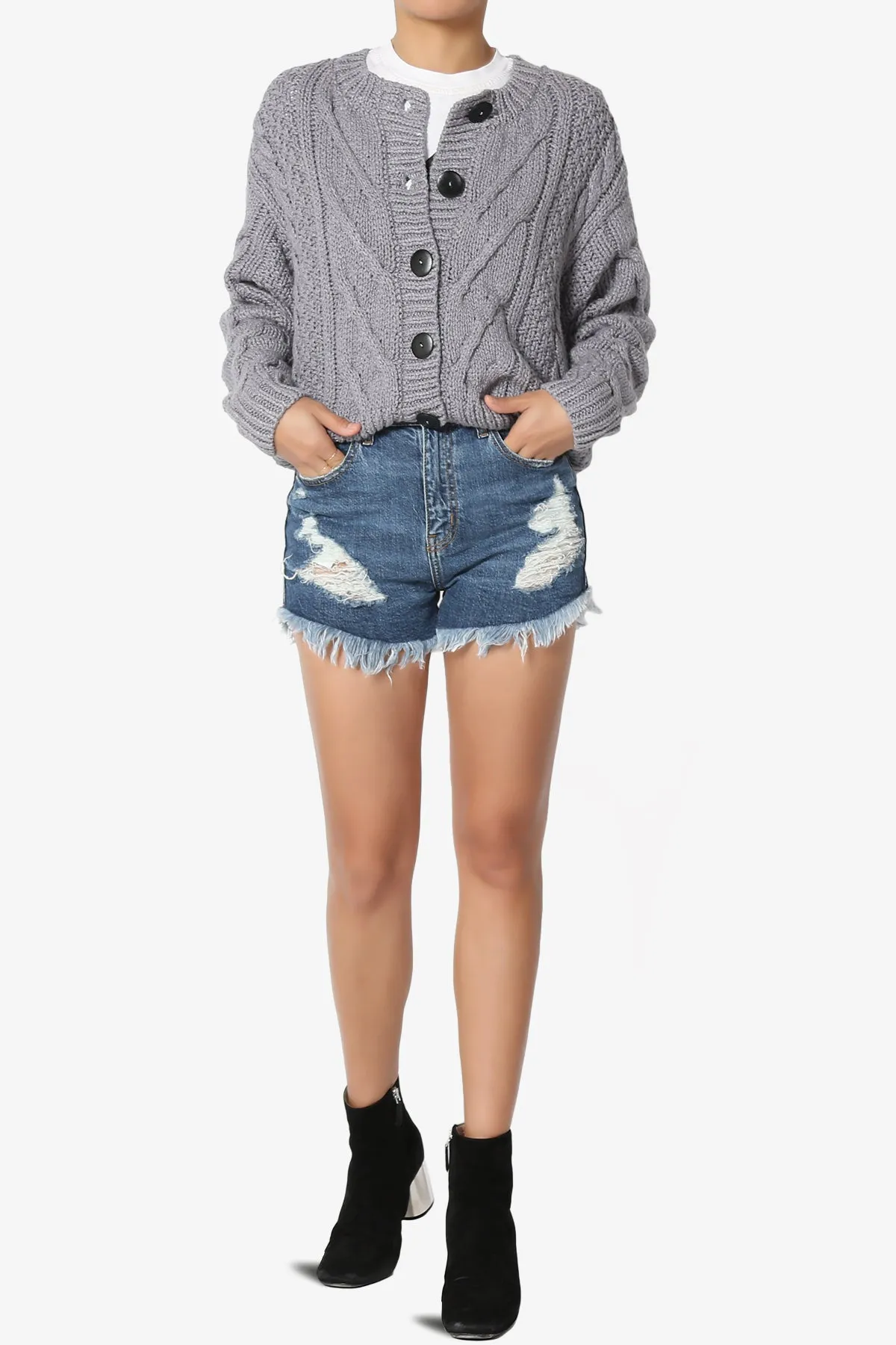 Spain Cropped Cable Knit Sweater Cardigan