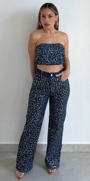 Sparkle Era Denim & Sequins Two-Piece Set