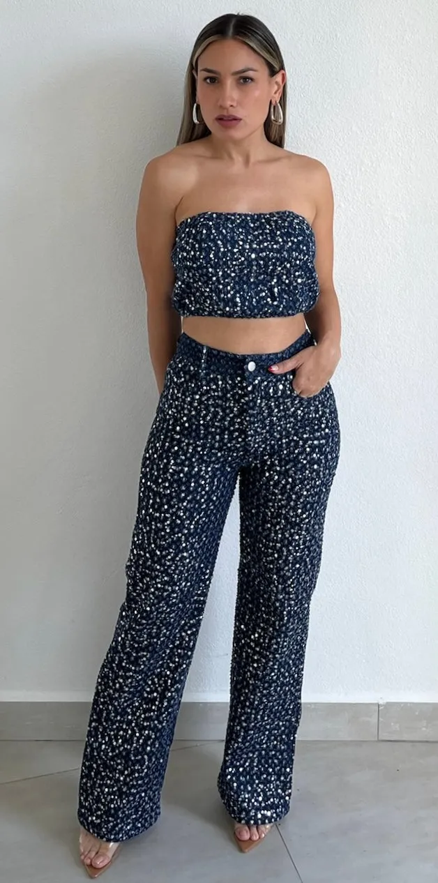 Sparkle Era Denim & Sequins Two-Piece Set
