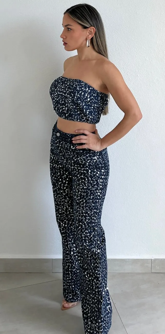 Sparkle Era Denim & Sequins Two-Piece Set