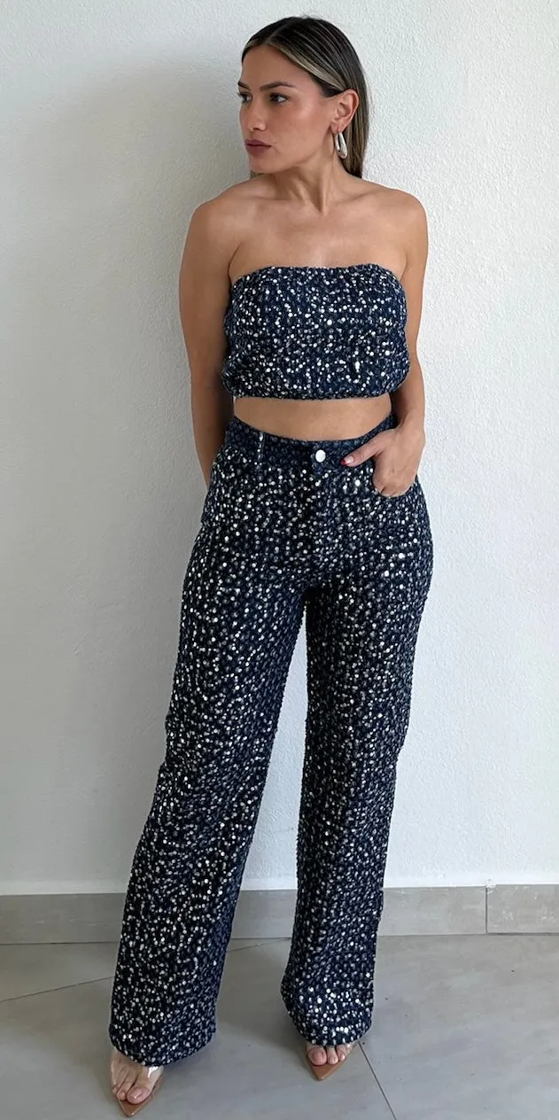 Sparkle Era Denim & Sequins Two-Piece Set