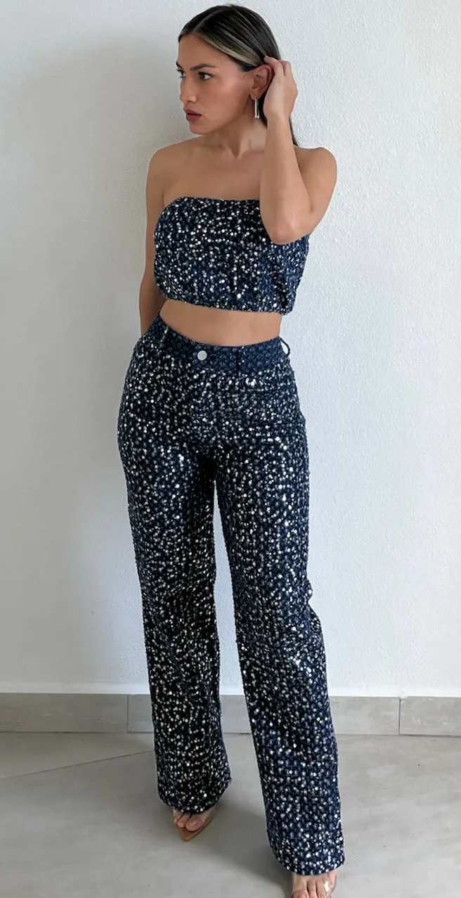 Sparkle Era Denim & Sequins Two-Piece Set