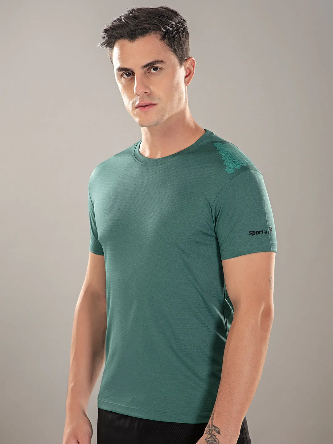 Sport Sun Active Round Neck Green T Shirt