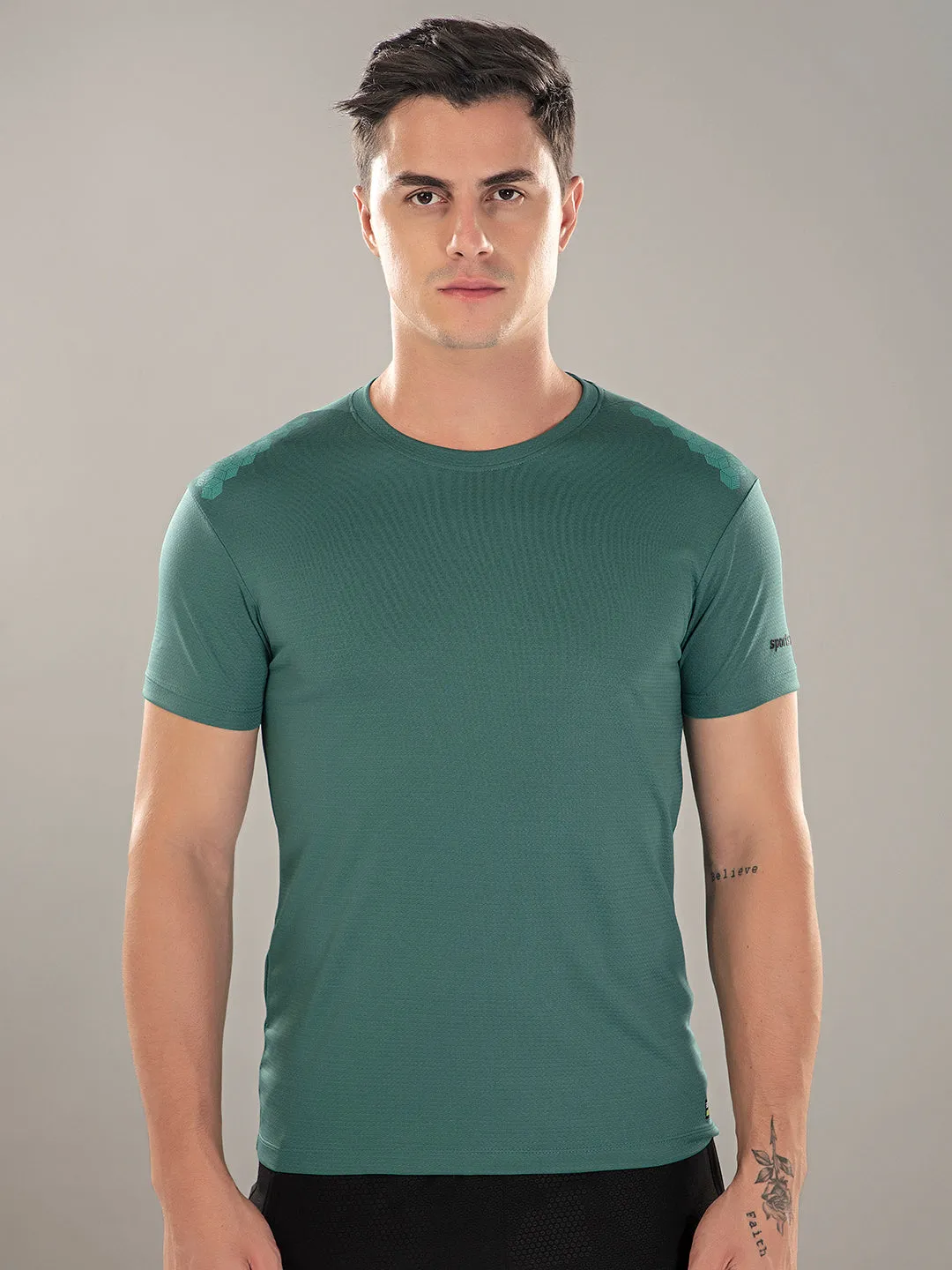 Sport Sun Active Round Neck Green T Shirt