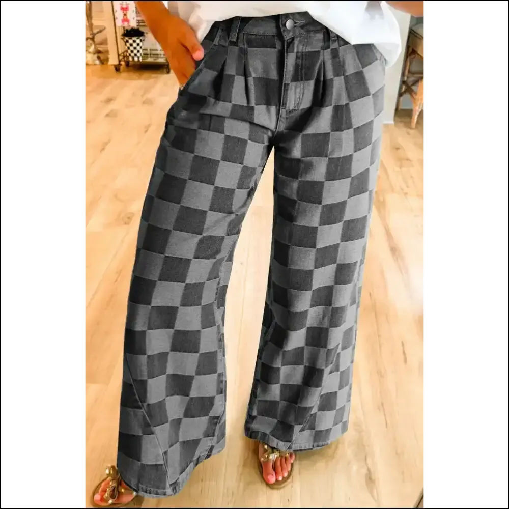 Step Into Style: Chic Checkered Wide Leg Jeans for Runway Dreams 👖✨