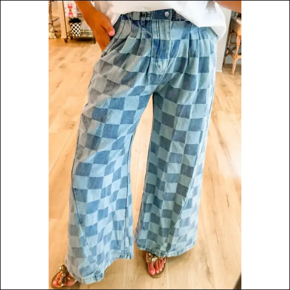 Step Into Style: Chic Checkered Wide Leg Jeans for Runway Dreams 👖✨