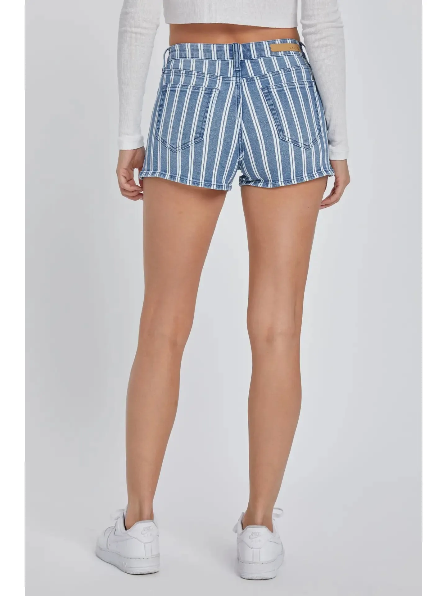 Stripe High Rise Shorts with Clean Hem