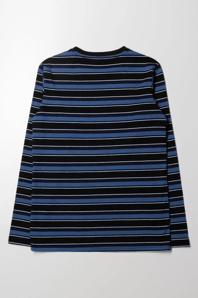 Stripe Long Sleeve T-Shirt Black And Blue