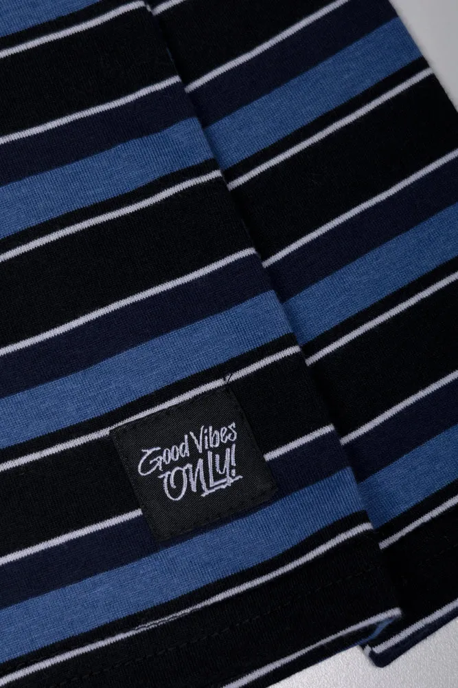 Stripe Long Sleeve T-Shirt Black And Blue