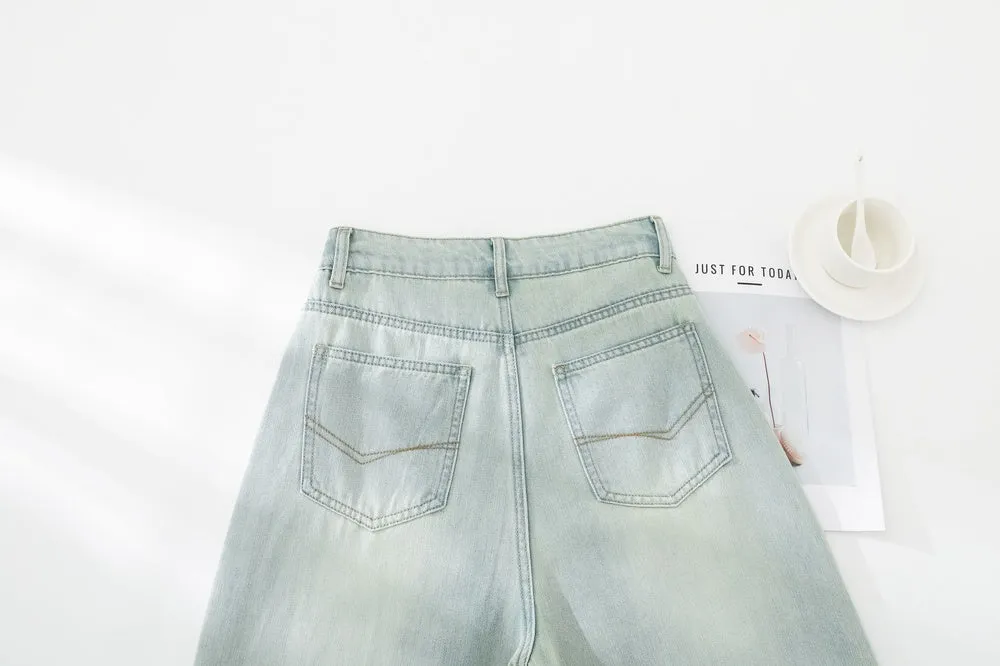 Stylish Wide Leg Jeans in Soft Lightweight Fabric for Women