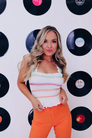 Sun Baked Smocked Crop Top -White