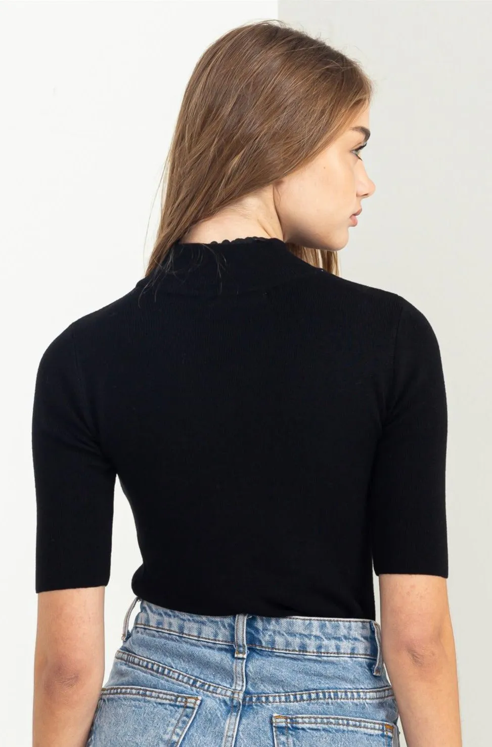 Sunny Style Basic Mock Neck Sweater Top