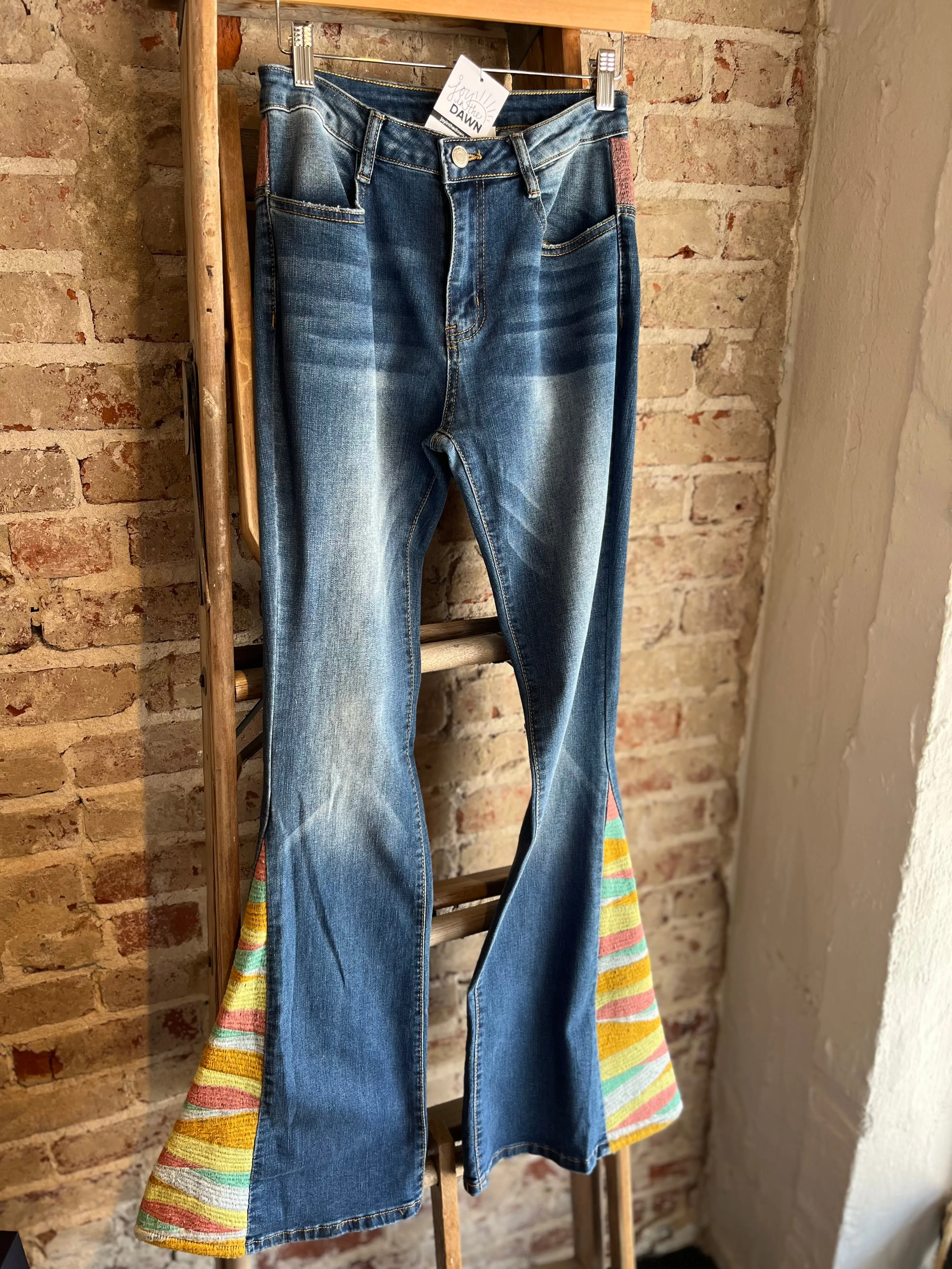 SUNRISE Embroidered Flare Jeans - Pastel