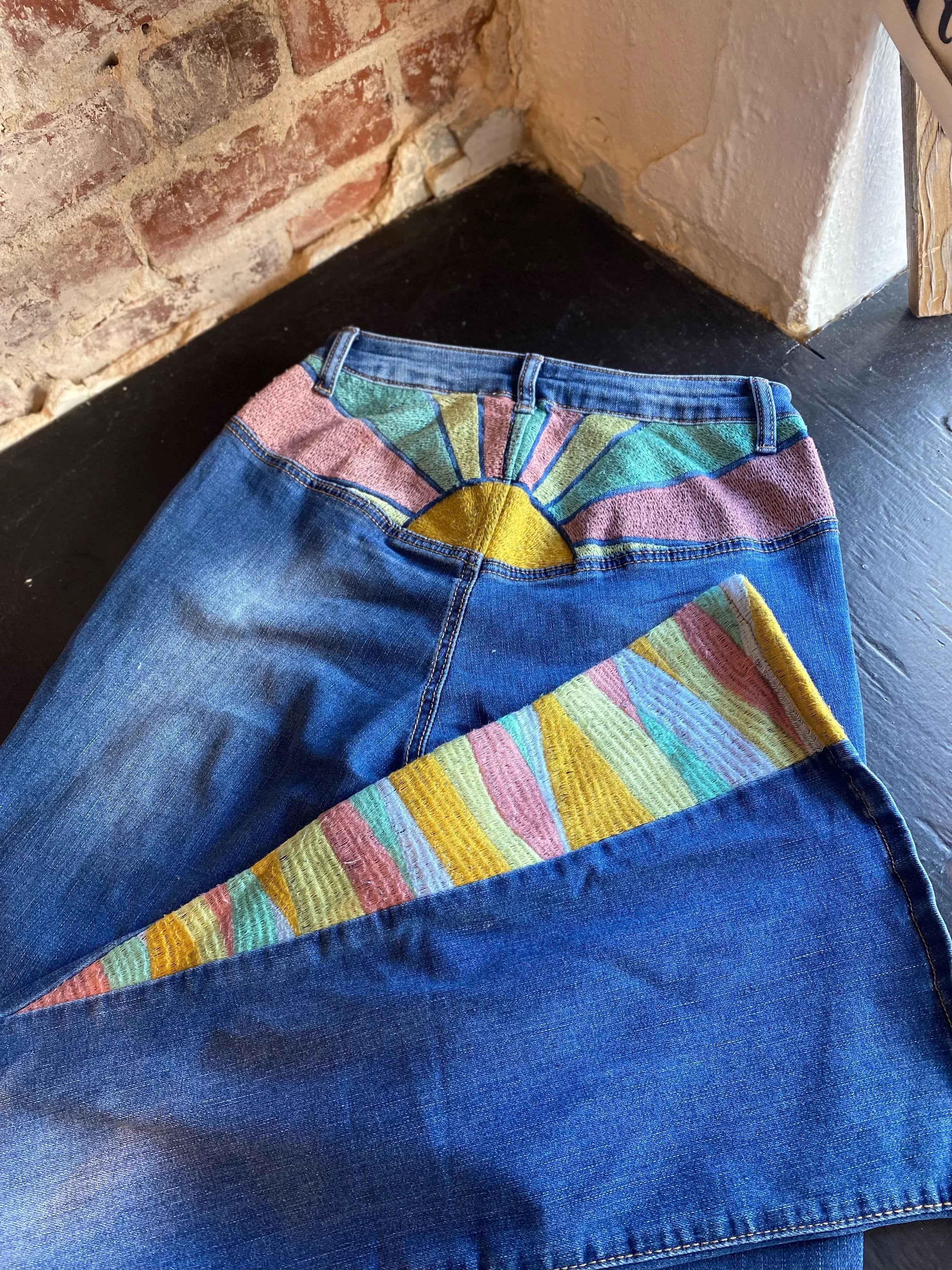 SUNRISE Embroidered Flare Jeans - Pastel