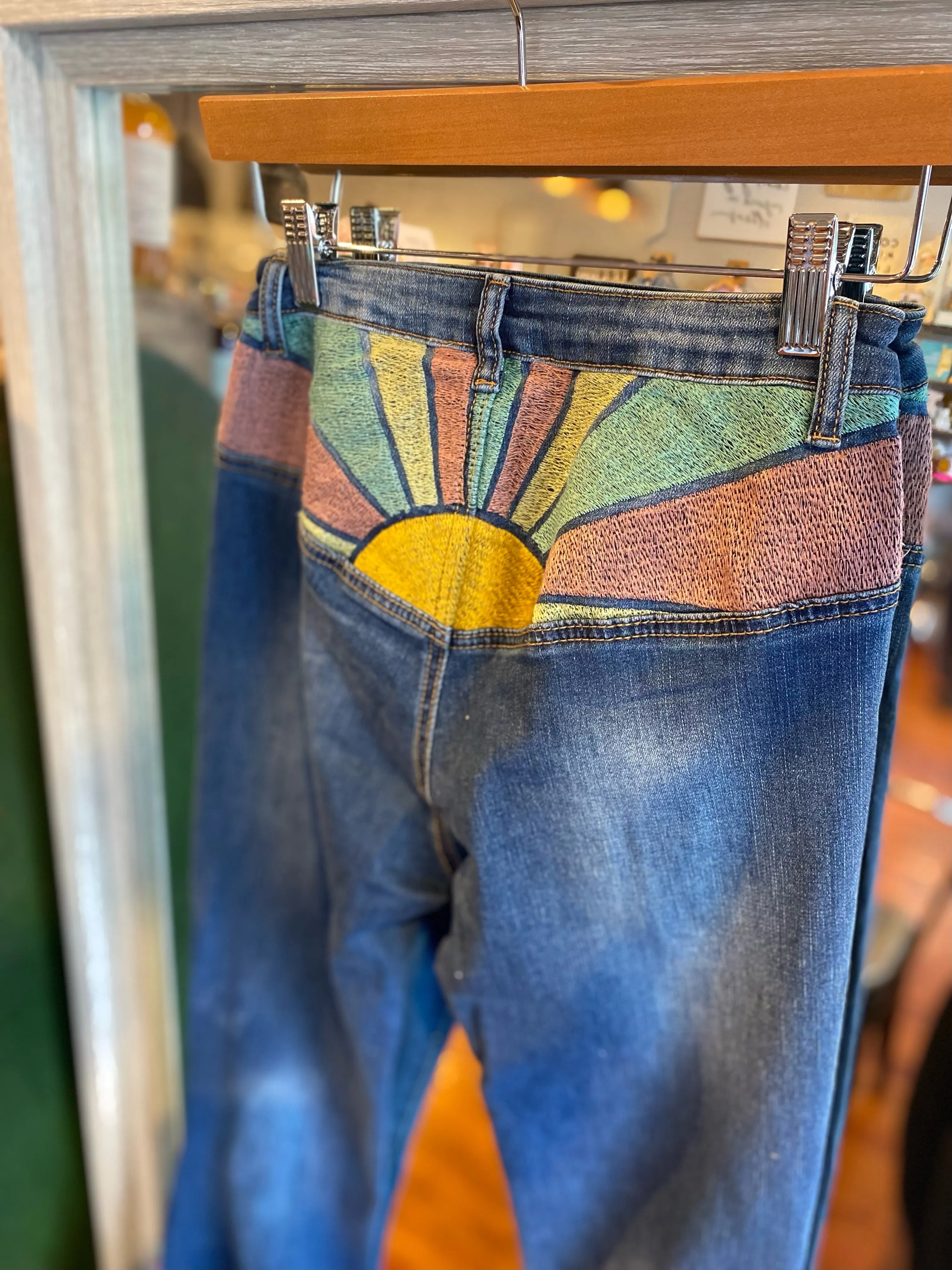 SUNRISE Embroidered Flare Jeans - Pastel