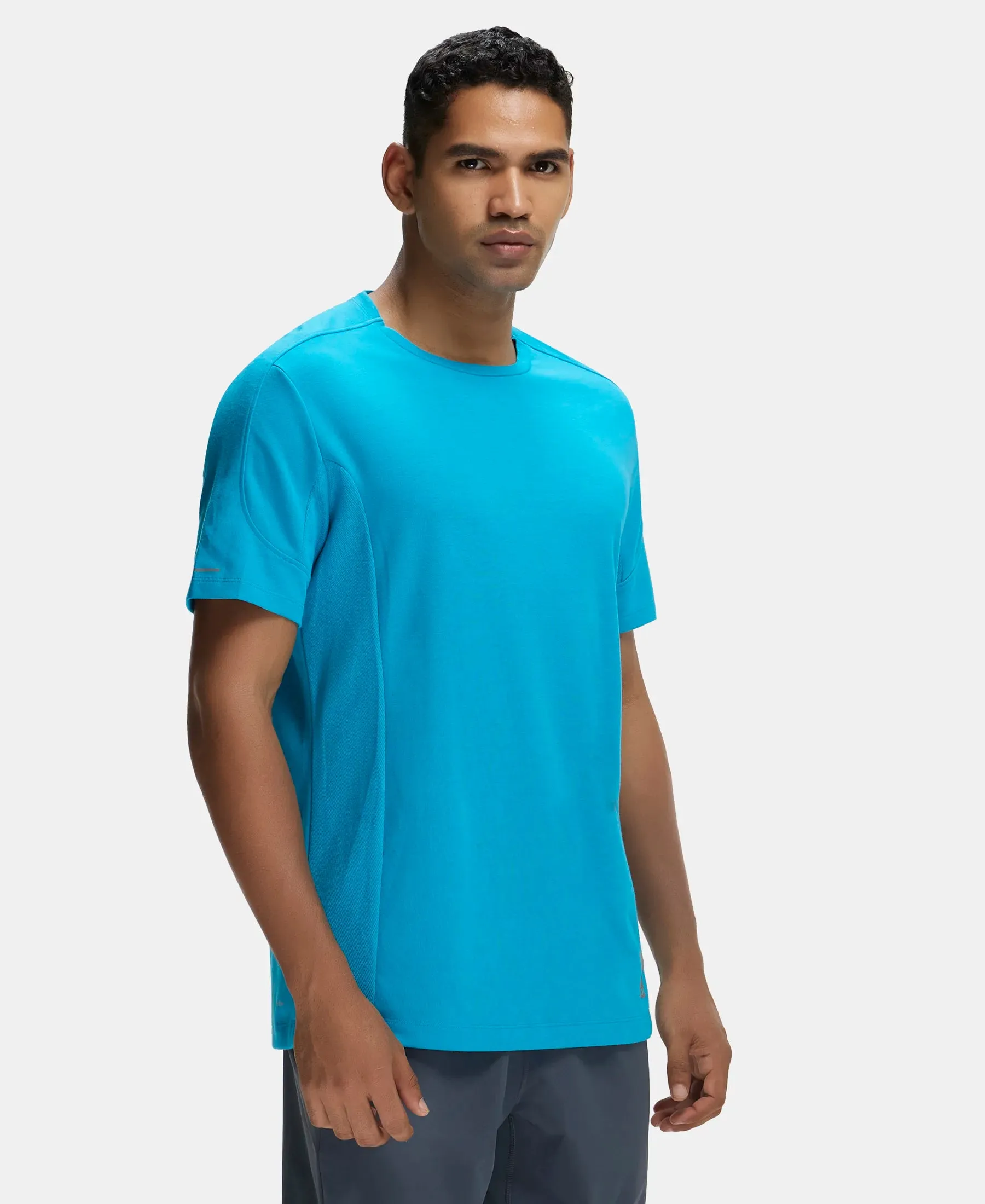 Super Combed Cotton Blend Solid Round Neck Half Sleeve T-Shirt with Breathable Mesh - Caribbean Sea