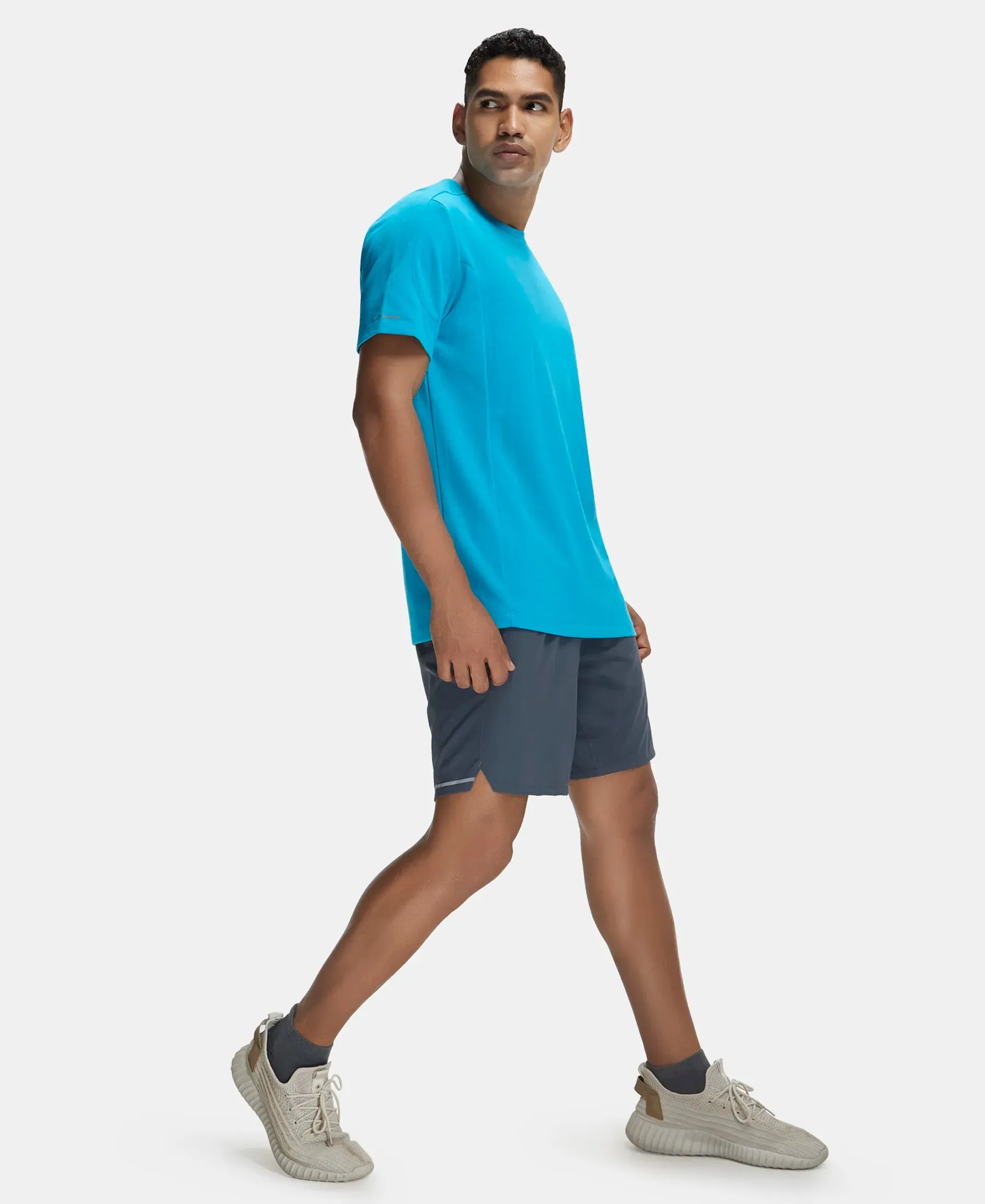 Super Combed Cotton Blend Solid Round Neck Half Sleeve T-Shirt with Breathable Mesh - Caribbean Sea