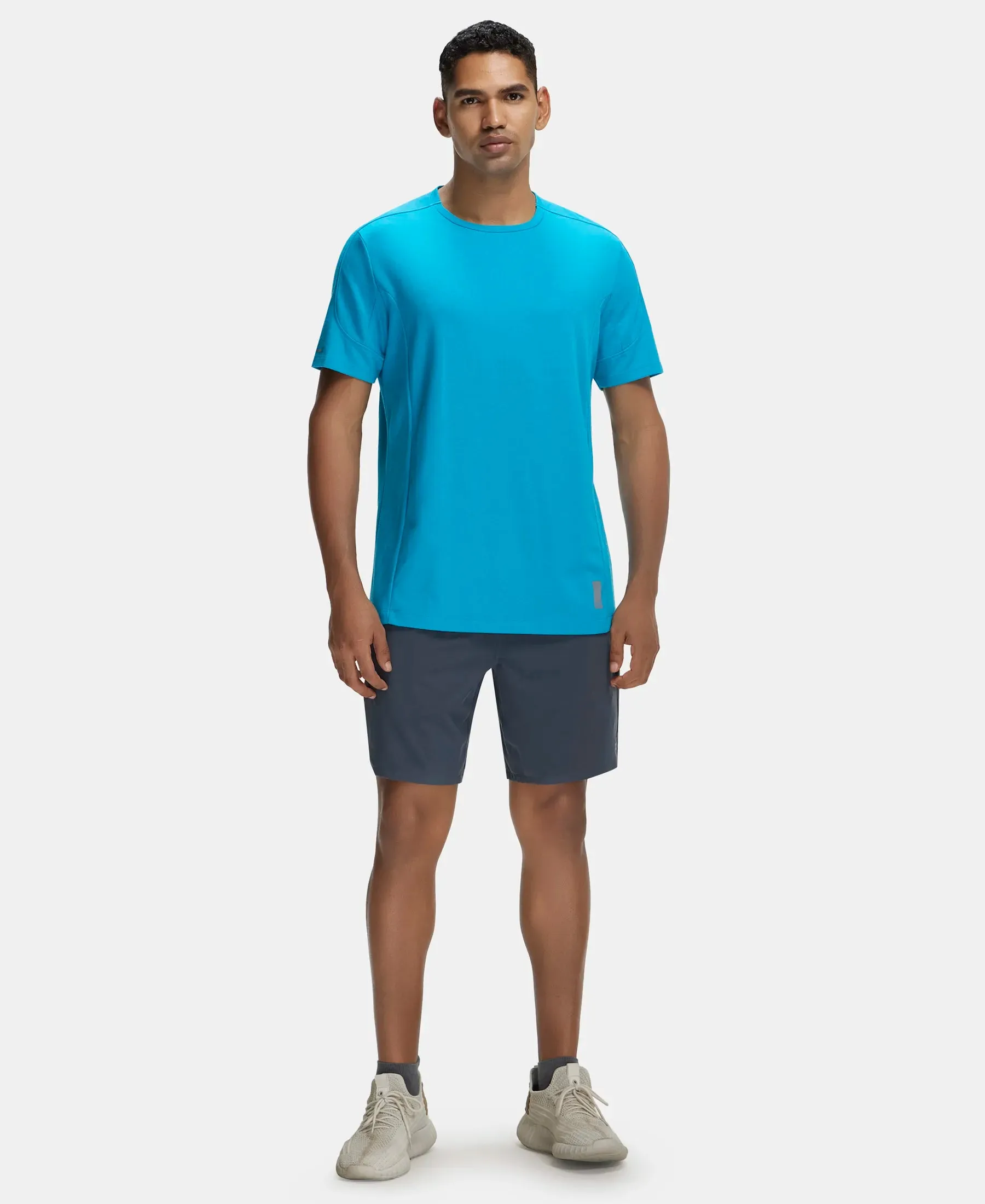 Super Combed Cotton Blend Solid Round Neck Half Sleeve T-Shirt with Breathable Mesh - Caribbean Sea