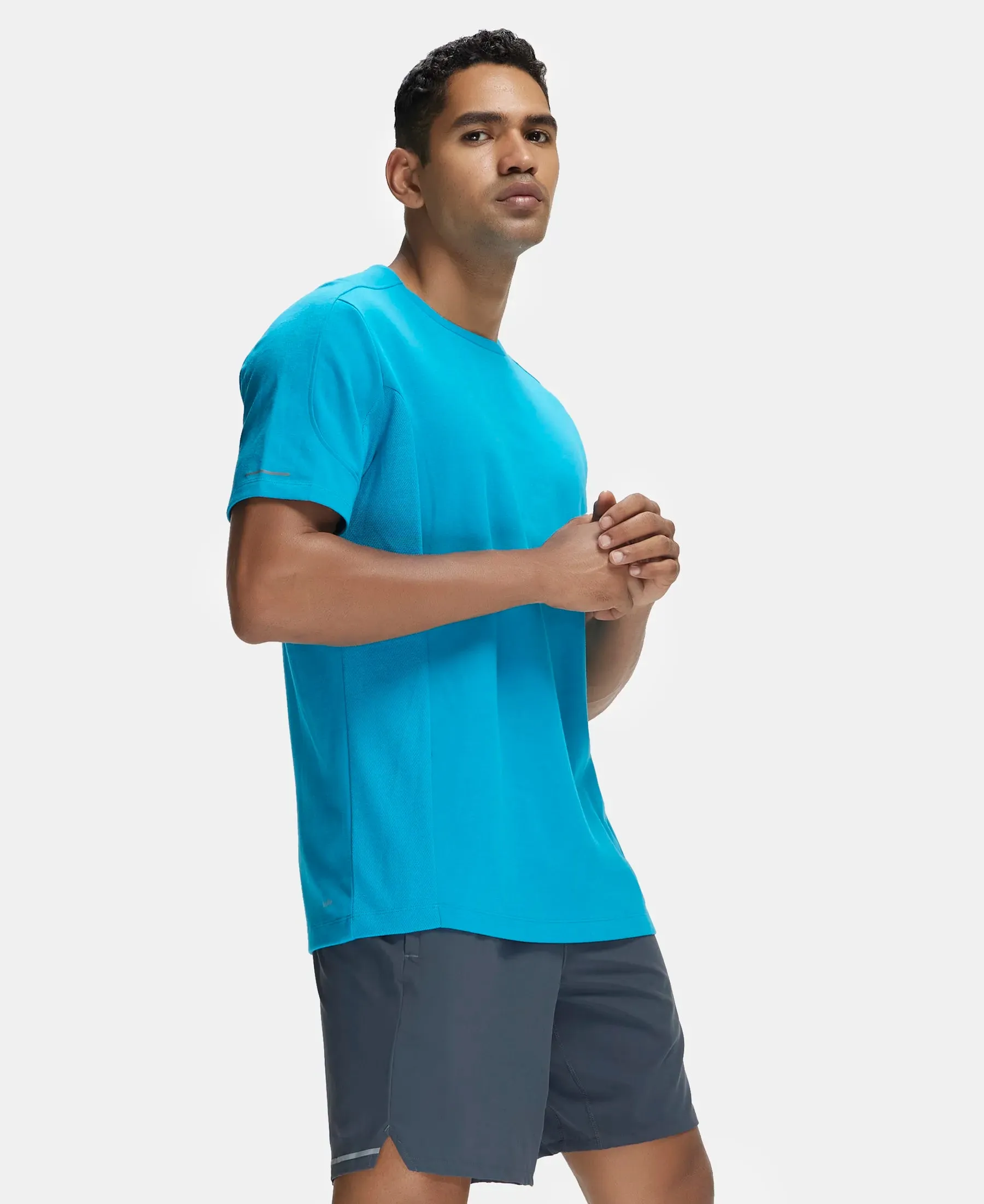 Super Combed Cotton Blend Solid Round Neck Half Sleeve T-Shirt with Breathable Mesh - Caribbean Sea