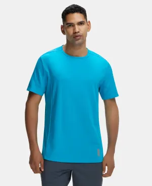 Super Combed Cotton Blend Solid Round Neck Half Sleeve T-Shirt with Breathable Mesh - Caribbean Sea
