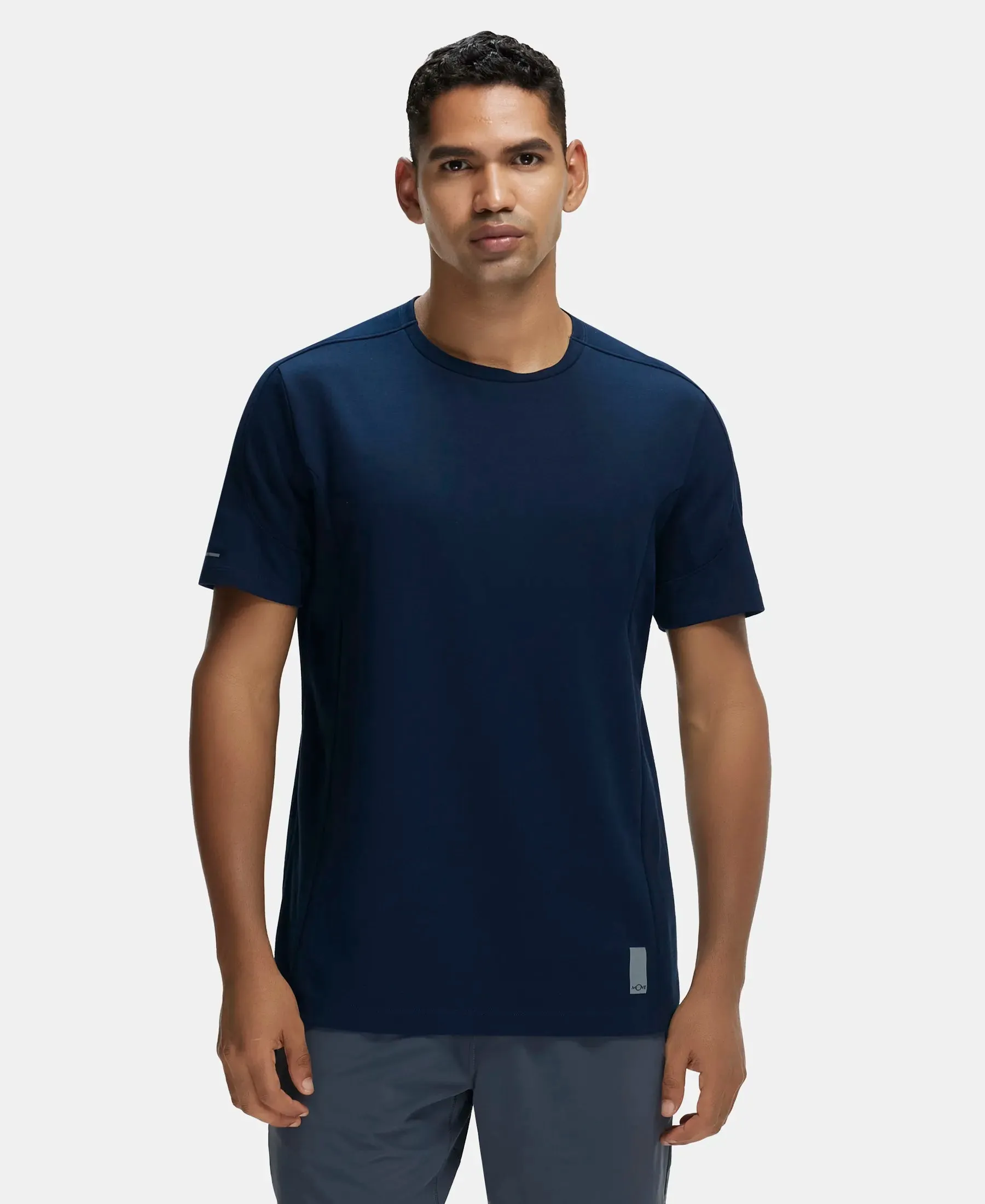 Super Combed Cotton Blend Solid Round Neck Half Sleeve T-Shirt with Breathable Mesh - Navy