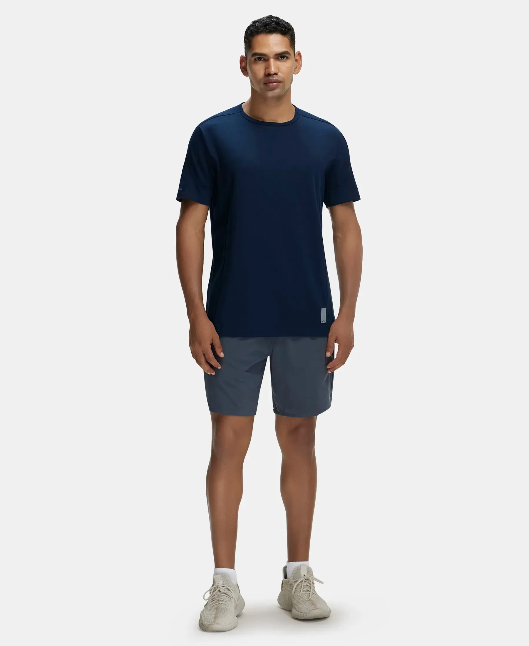 Super Combed Cotton Blend Solid Round Neck Half Sleeve T-Shirt with Breathable Mesh - Navy