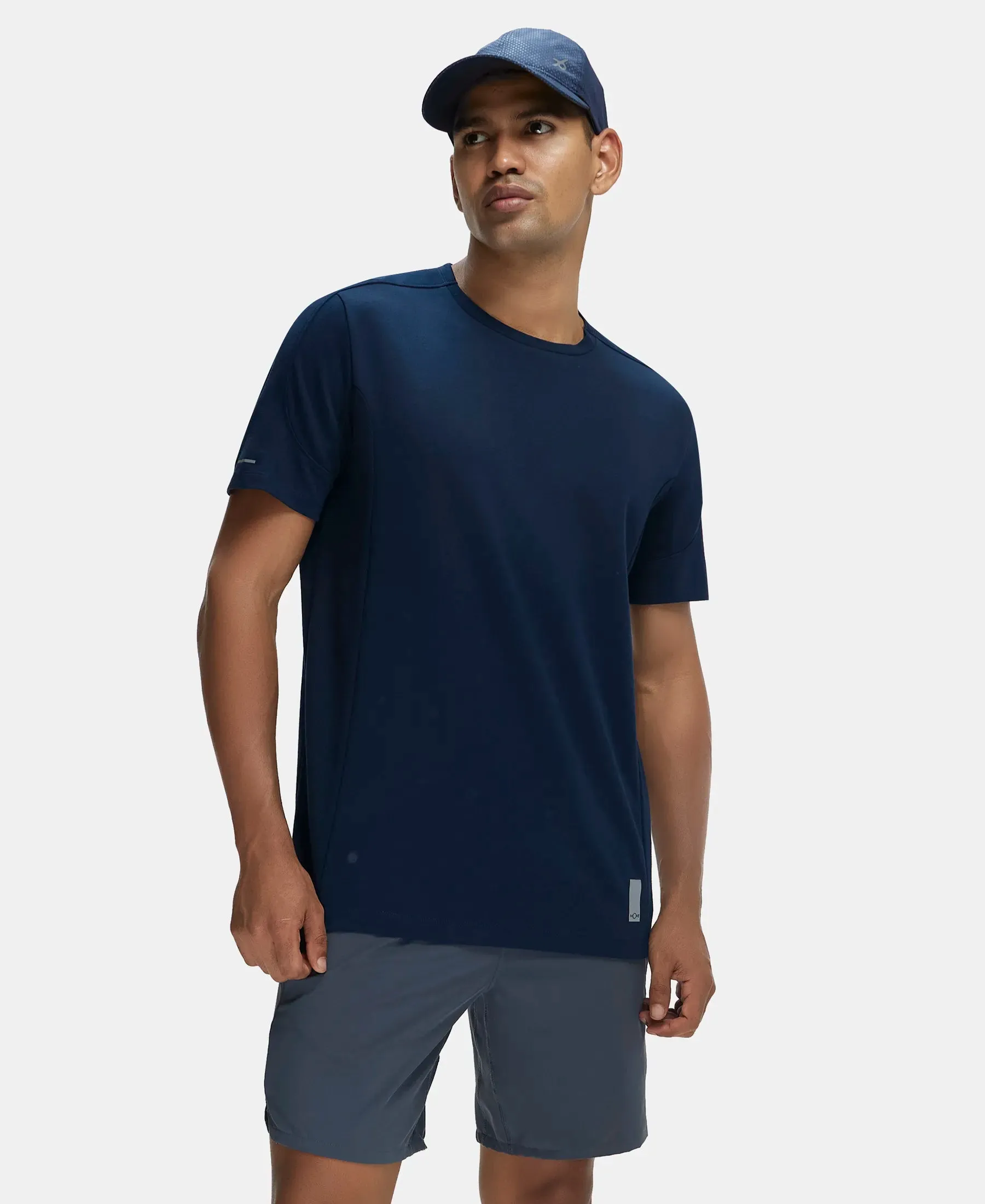 Super Combed Cotton Blend Solid Round Neck Half Sleeve T-Shirt with Breathable Mesh - Navy