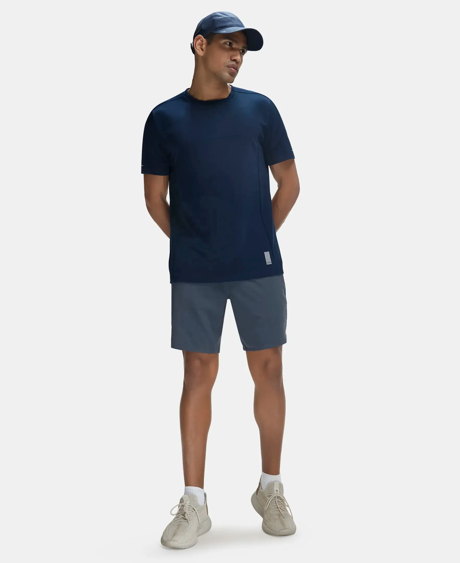 Super Combed Cotton Blend Solid Round Neck Half Sleeve T-Shirt with Breathable Mesh - Navy