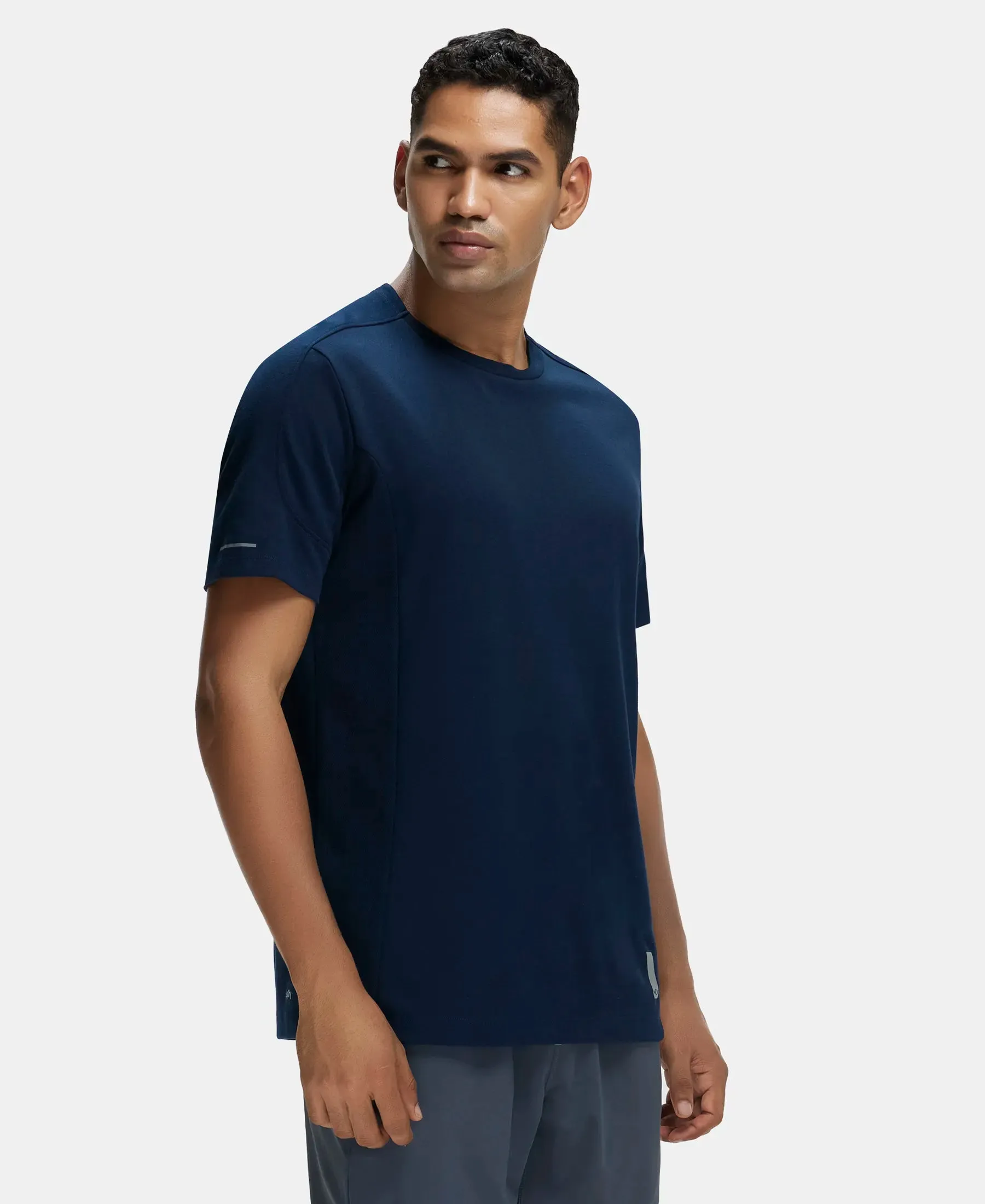 Super Combed Cotton Blend Solid Round Neck Half Sleeve T-Shirt with Breathable Mesh - Navy