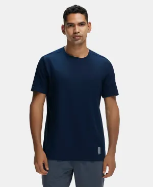 Super Combed Cotton Blend Solid Round Neck Half Sleeve T-Shirt with Breathable Mesh - Navy