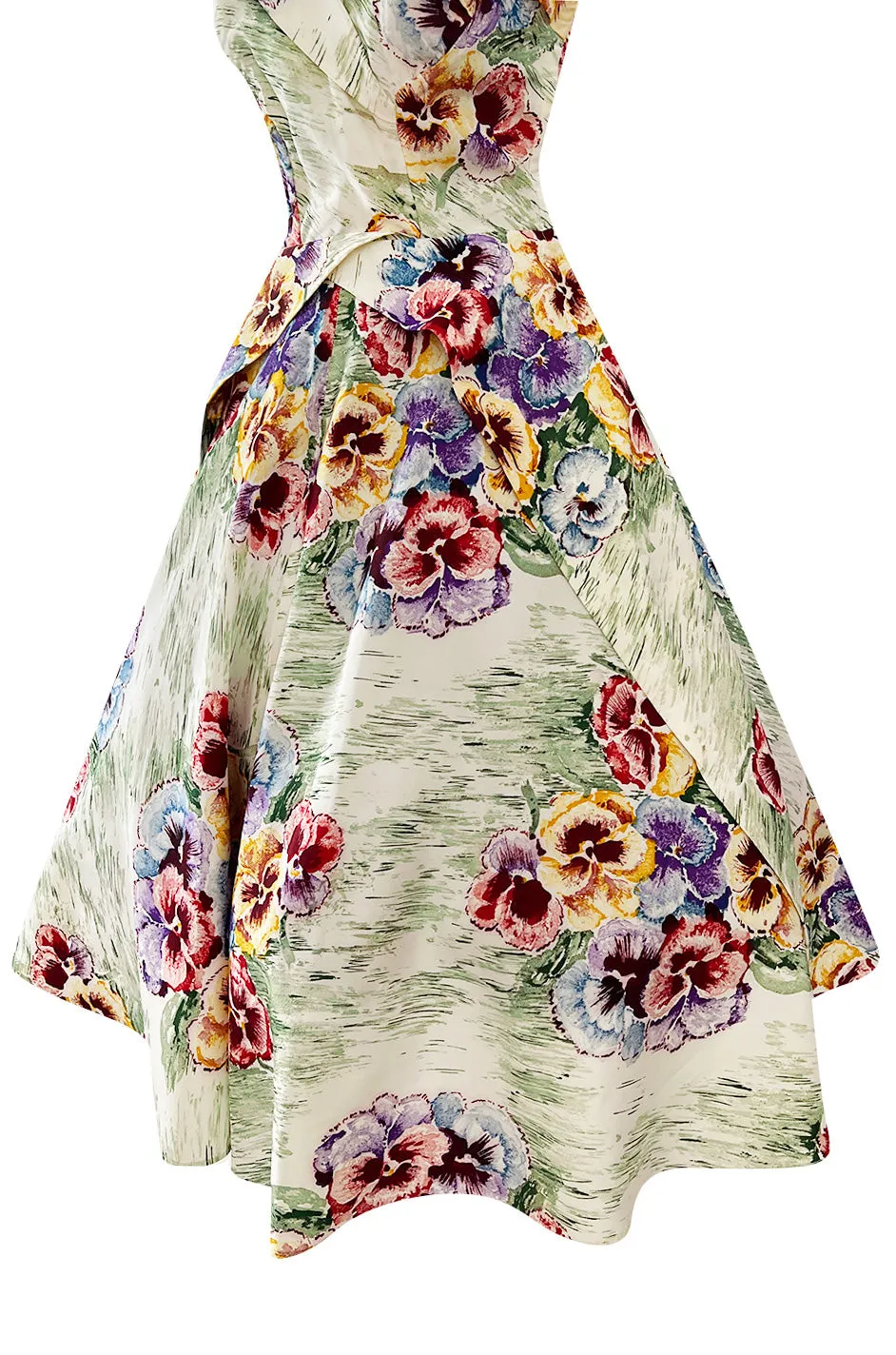 Sweetest 1950s Party Lines by Emma Domb Pansy Print Strapless Dress w Full Skirt
