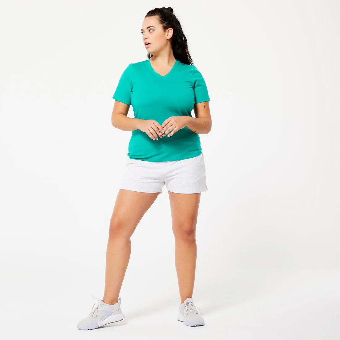 T-shirt col V fitness en coton femme