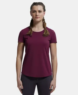 Tactel Microfiber Elastane Stretch Relaxed Fit Solid Curved Hem Styled Short Sleeve T-Shirt - Wine Tasting