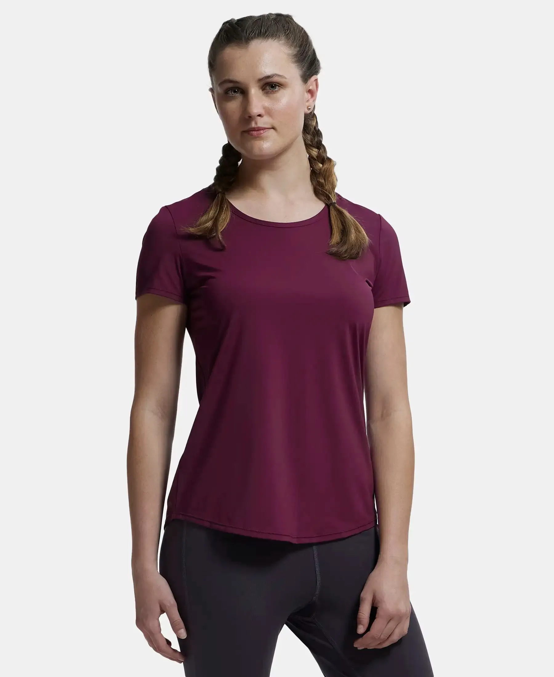 Tactel Microfiber Elastane Stretch Relaxed Fit Solid Curved Hem Styled Short Sleeve T-Shirt - Wine Tasting