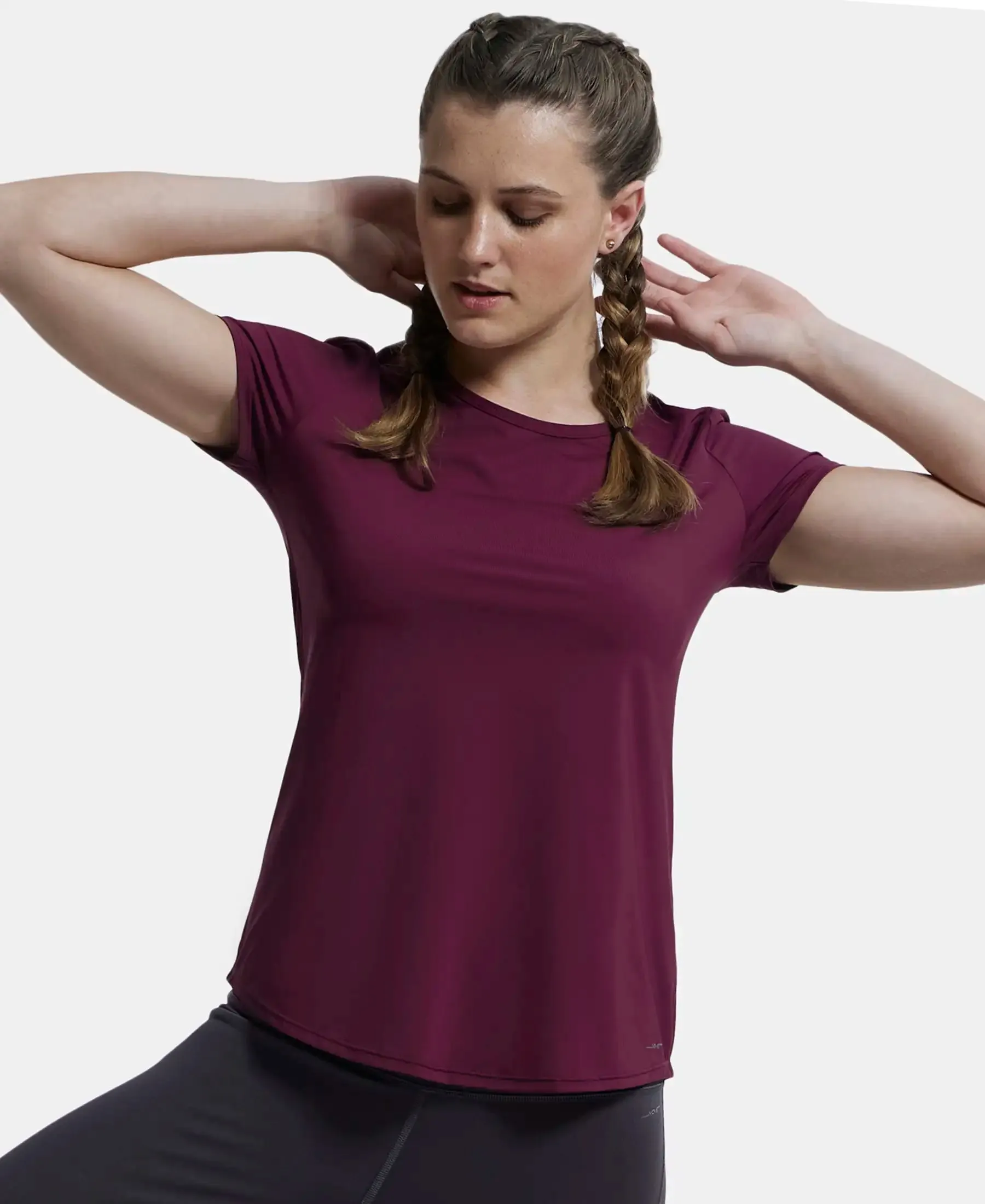 Tactel Microfiber Elastane Stretch Relaxed Fit Solid Curved Hem Styled Short Sleeve T-Shirt - Wine Tasting