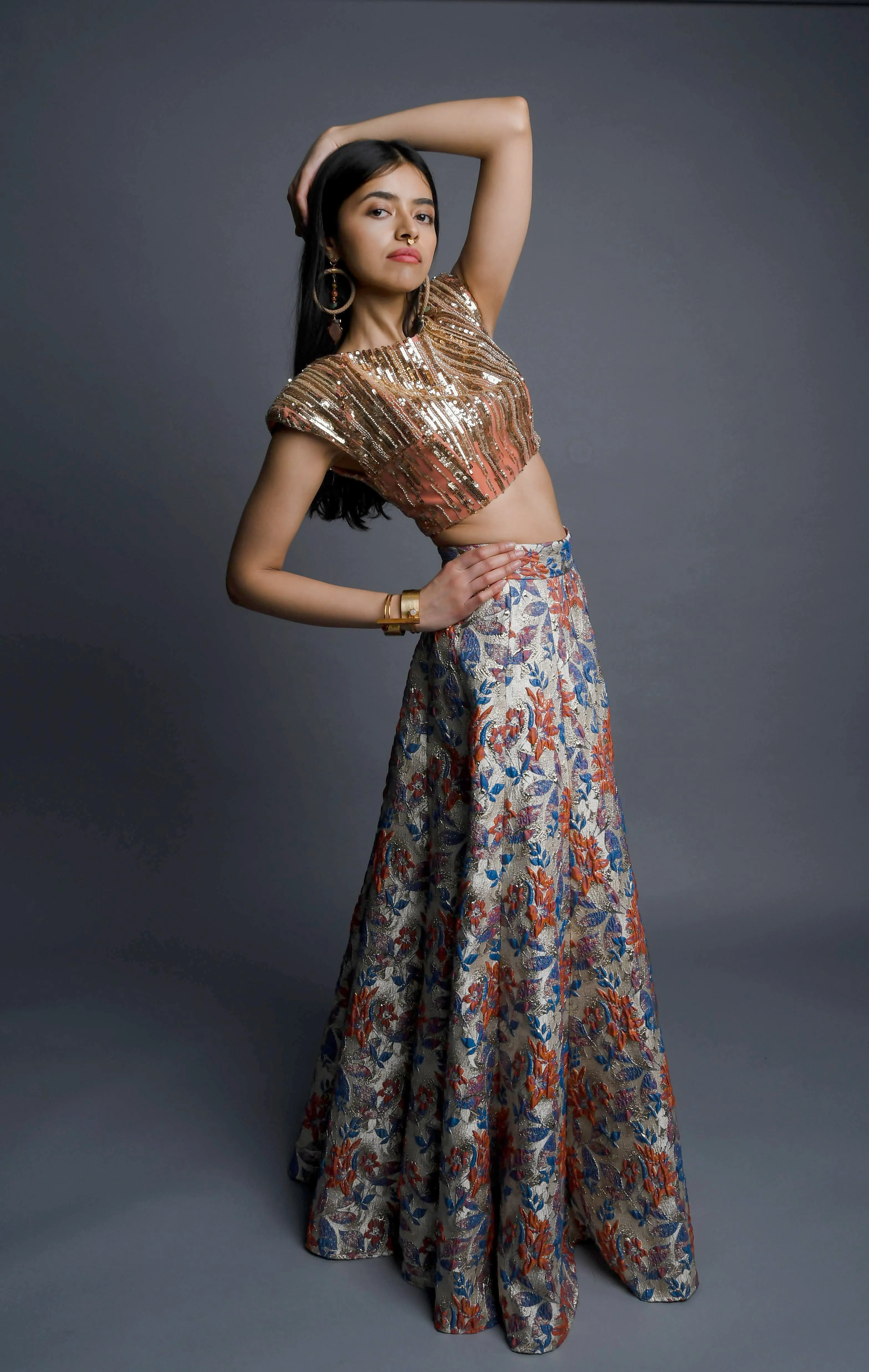 TERRA Blue and Orange Lehenga Skirt (reFresh)