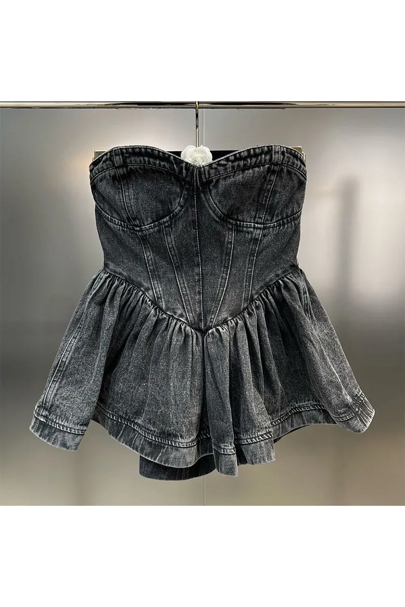 TJ0300 Denim Bustier Top