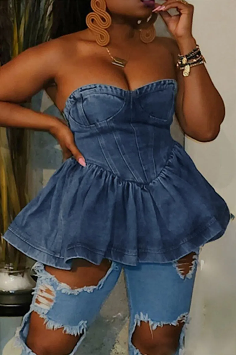 TJ0300 Denim Bustier Top