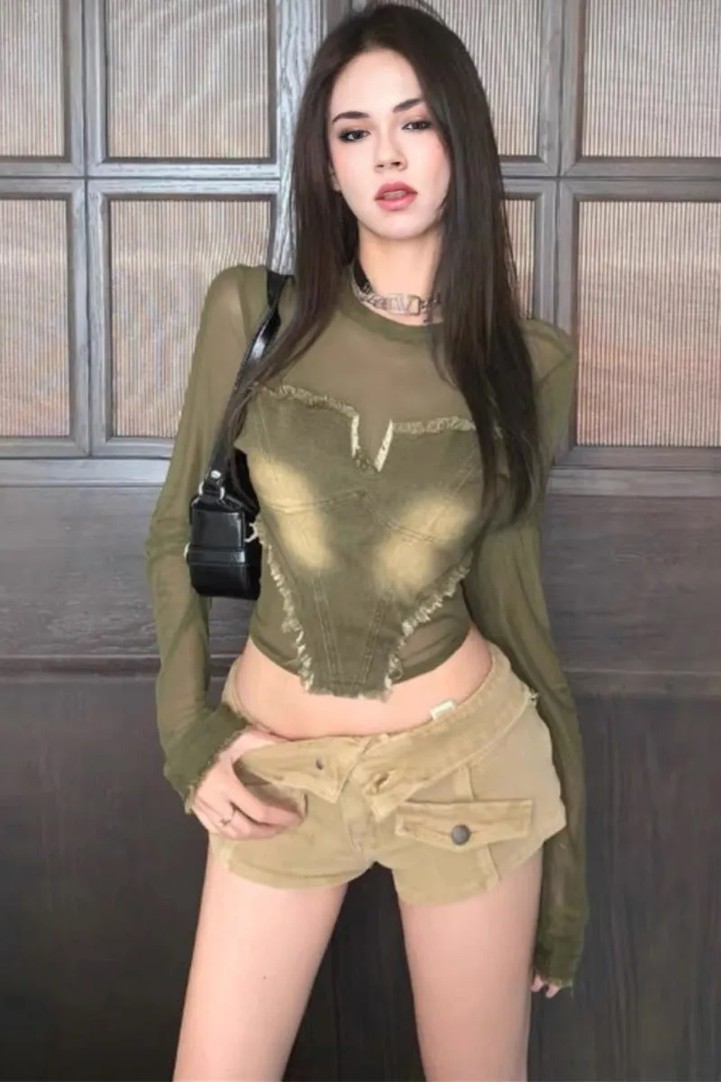 TK0303 Denim Mesh Shirt