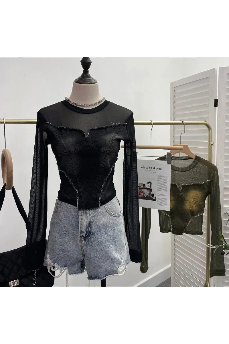 TK0303 Denim Mesh Shirt