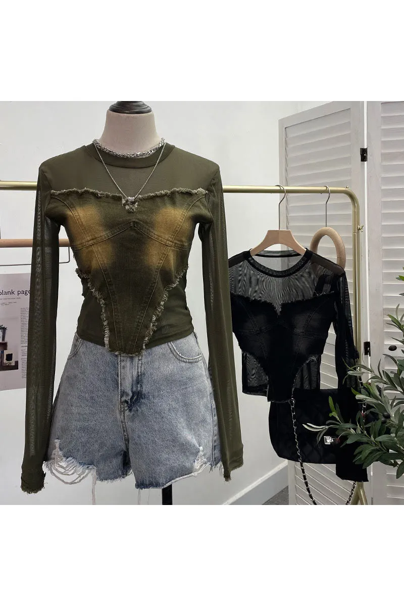 TK0303 Denim Mesh Shirt
