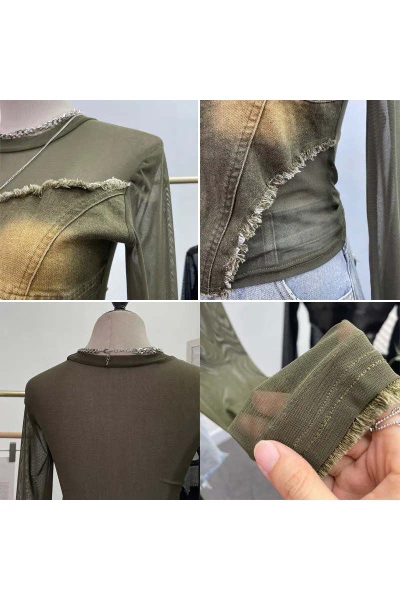 TK0303 Denim Mesh Shirt