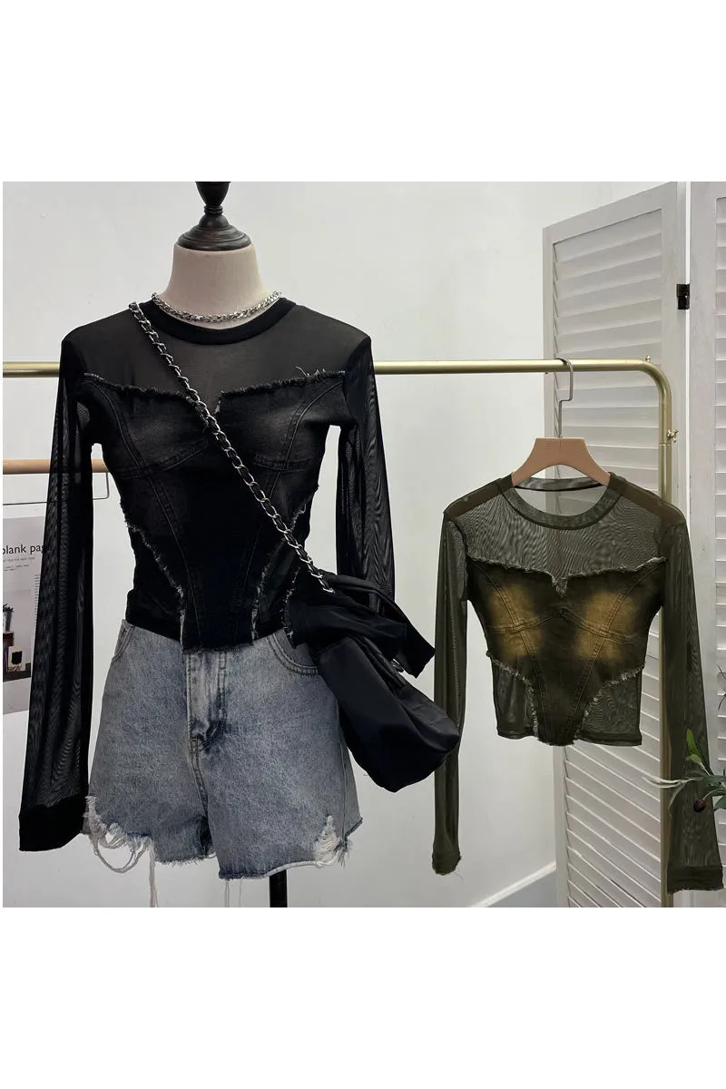 TK0303 Denim Mesh Shirt