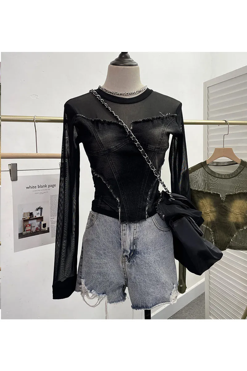TK0303 Denim Mesh Shirt